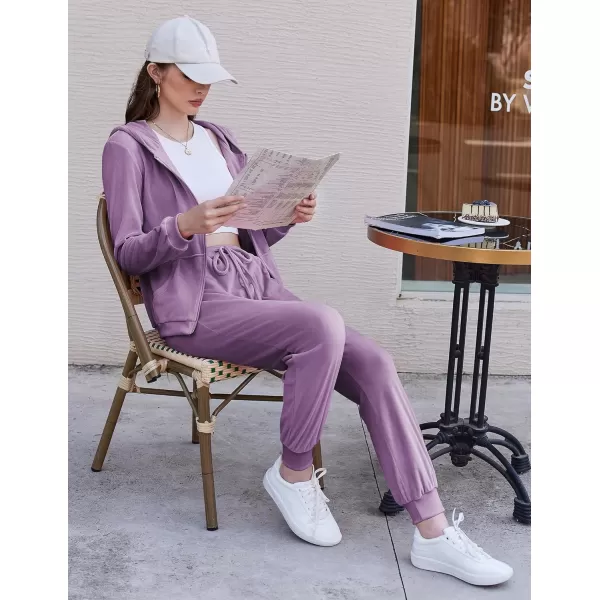 HOTOUCH Womens Casual Velour Tracksuit Set Full Zipper Hoodie Workout Pants Velvet Sweatsuit Jogging Suits XSXXLLilac