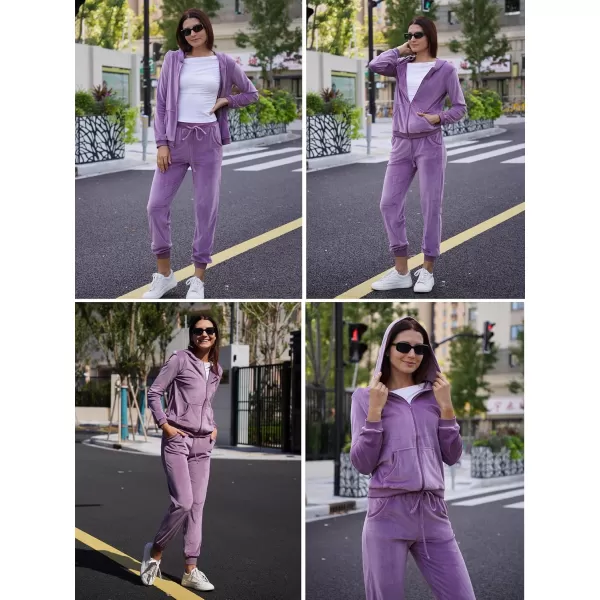 HOTOUCH Womens Casual Velour Tracksuit Set Full Zipper Hoodie Workout Pants Velvet Sweatsuit Jogging Suits XSXXLLilac