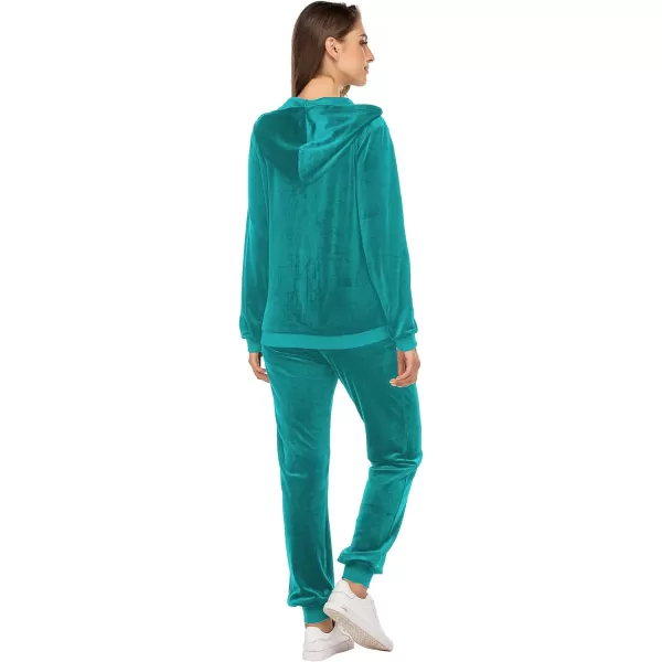 HOTOUCH Womens Casual Velour Tracksuit Set Full Zipper Hoodie Workout Pants Velvet Sweatsuit Jogging Suits XSXXLMalachite Green