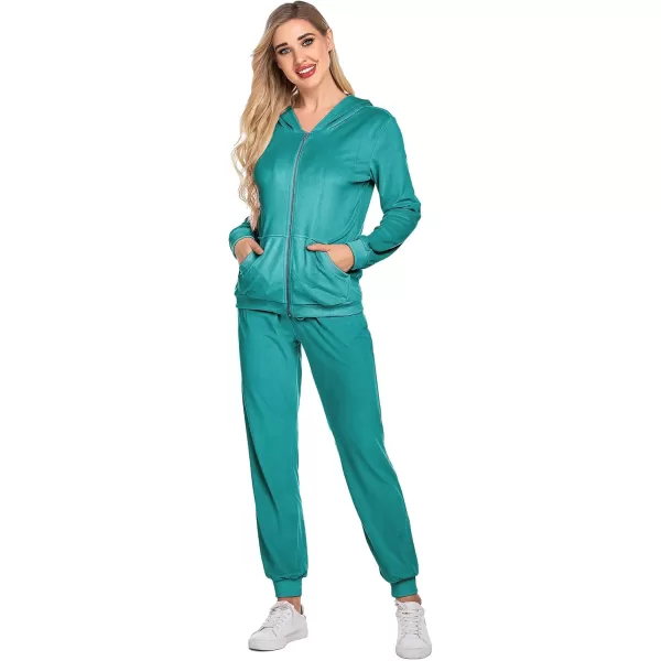 HOTOUCH Womens Casual Velour Tracksuit Set Full Zipper Hoodie Workout Pants Velvet Sweatsuit Jogging Suits XSXXLMalachite Green