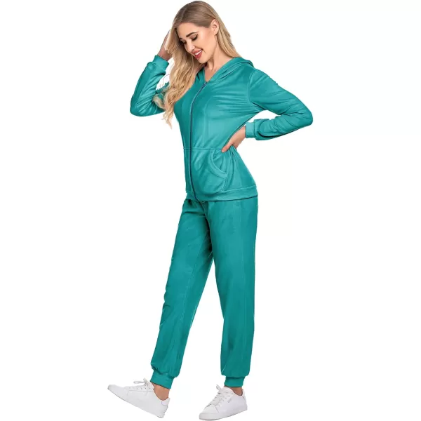 HOTOUCH Womens Casual Velour Tracksuit Set Full Zipper Hoodie Workout Pants Velvet Sweatsuit Jogging Suits XSXXLMalachite Green