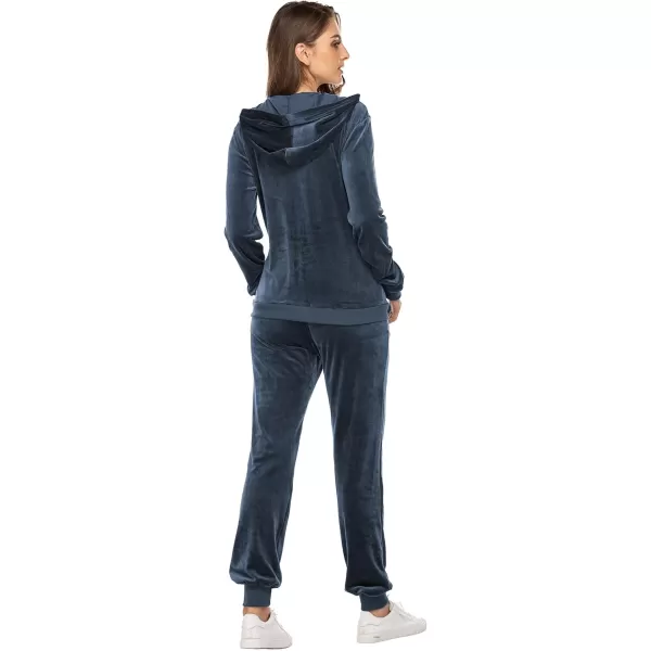HOTOUCH Womens Casual Velour Tracksuit Set Full Zipper Hoodie Workout Pants Velvet Sweatsuit Jogging Suits XSXXLNavy Blue