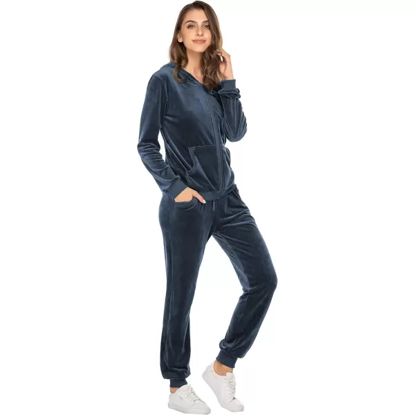 HOTOUCH Womens Casual Velour Tracksuit Set Full Zipper Hoodie Workout Pants Velvet Sweatsuit Jogging Suits XSXXLNavy Blue