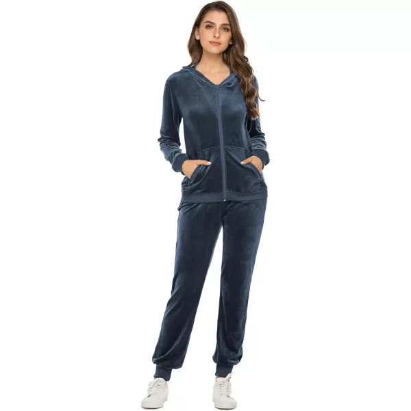 HOTOUCH Womens Casual Velour Tracksuit Set Full Zipper Hoodie Workout Pants Velvet Sweatsuit Jogging Suits XSXXLNavy Blue