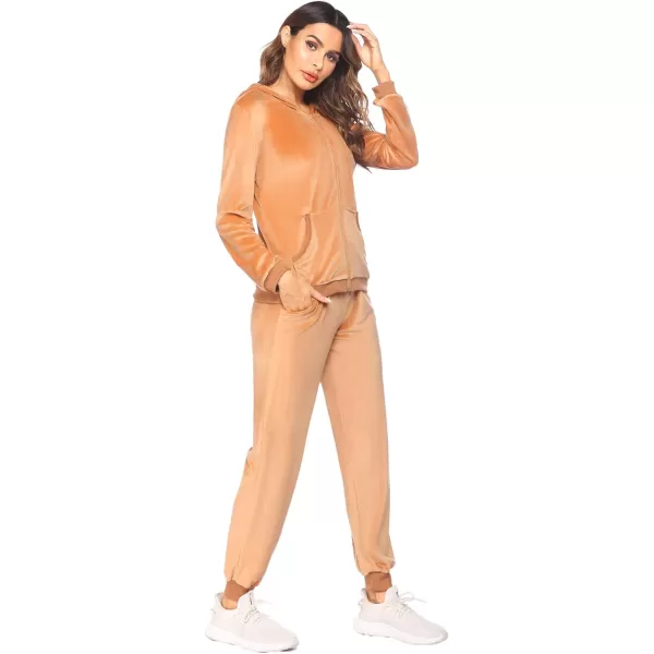 HOTOUCH Womens Casual Velour Tracksuit Set Full Zipper Hoodie Workout Pants Velvet Sweatsuit Jogging Suits XSXXLOrange