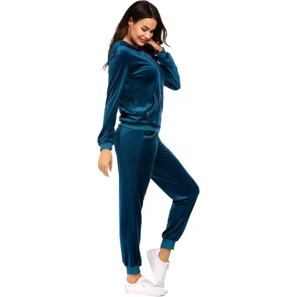HOTOUCH Womens Casual Velour Tracksuit Set Full Zipper Hoodie Workout Pants Velvet Sweatsuit Jogging Suits XSXXLPeacock Blue