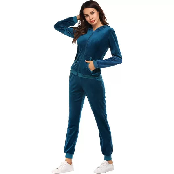 HOTOUCH Womens Casual Velour Tracksuit Set Full Zipper Hoodie Workout Pants Velvet Sweatsuit Jogging Suits XSXXLPeacock Blue