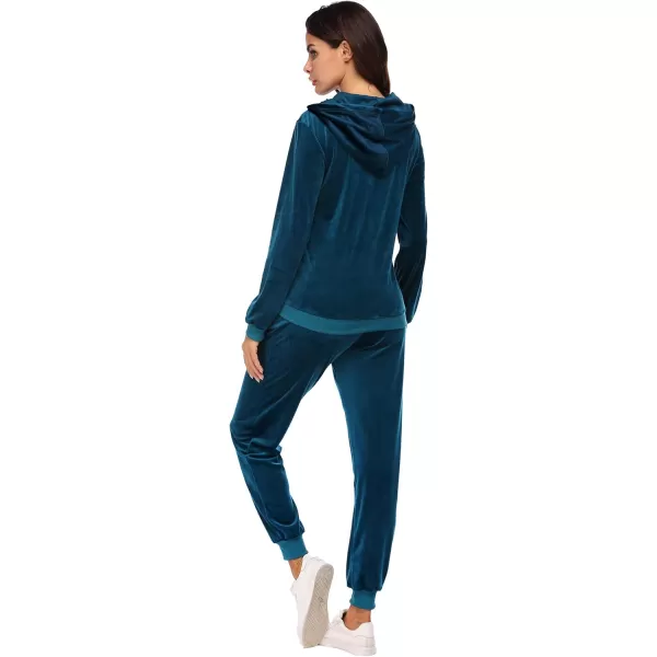 HOTOUCH Womens Casual Velour Tracksuit Set Full Zipper Hoodie Workout Pants Velvet Sweatsuit Jogging Suits XSXXLPeacock Blue