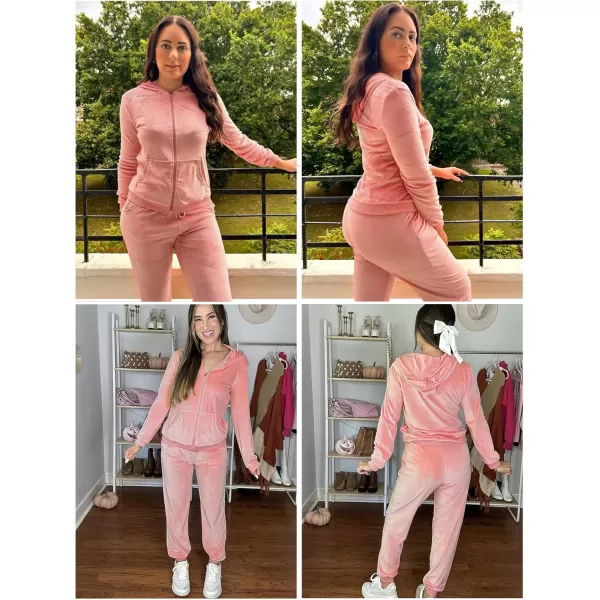 HOTOUCH Womens Casual Velour Tracksuit Set Full Zipper Hoodie Workout Pants Velvet Sweatsuit Jogging Suits XSXXLPink