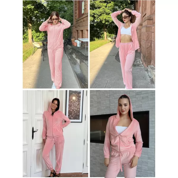 HOTOUCH Womens Casual Velour Tracksuit Set Full Zipper Hoodie Workout Pants Velvet Sweatsuit Jogging Suits XSXXLPink