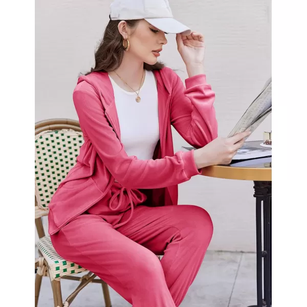 HOTOUCH Womens Casual Velour Tracksuit Set Full Zipper Hoodie Workout Pants Velvet Sweatsuit Jogging Suits XSXXLRose Red