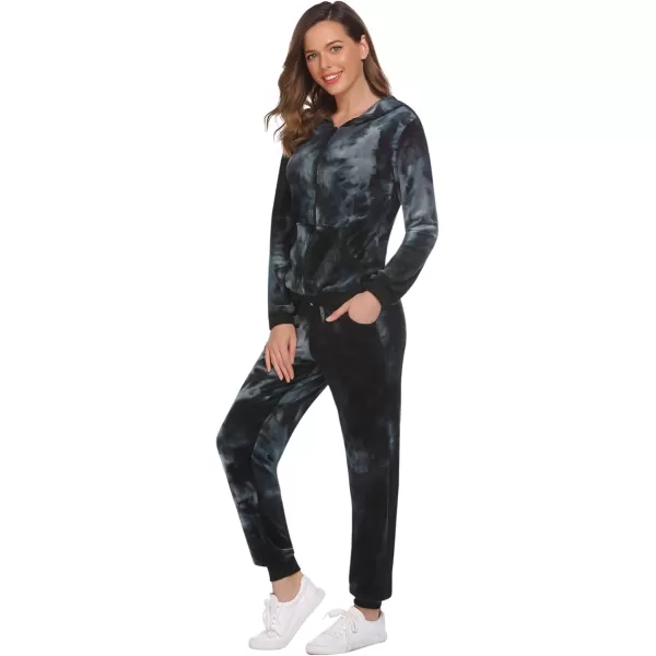 HOTOUCH Womens Casual Velour Tracksuit Set Full Zipper Hoodie Workout Pants Velvet Sweatsuit Jogging Suits XSXXLTiedye