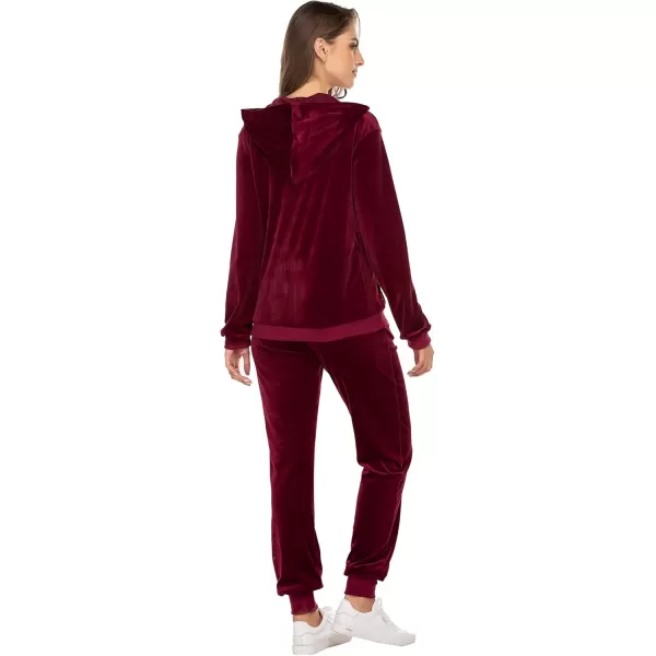 HOTOUCH Womens Casual Velour Tracksuit Set Full Zipper Hoodie Workout Pants Velvet Sweatsuit Jogging Suits XSXXLWine Red