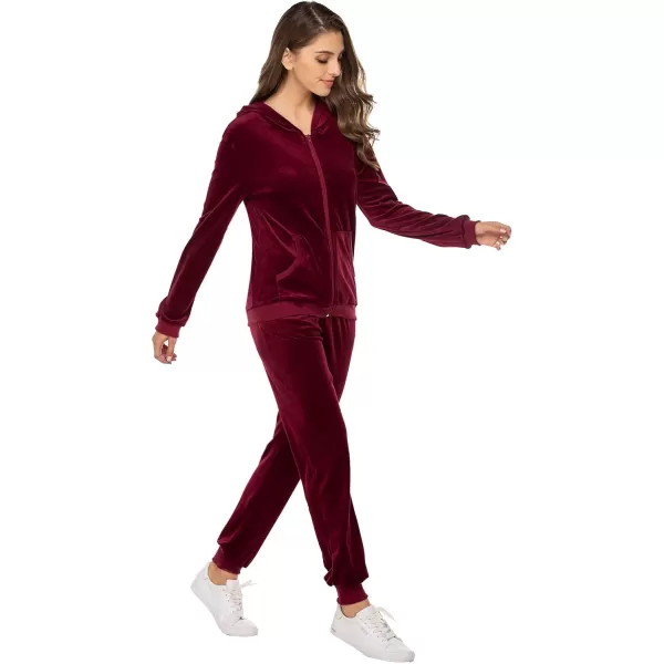 HOTOUCH Womens Casual Velour Tracksuit Set Full Zipper Hoodie Workout Pants Velvet Sweatsuit Jogging Suits XSXXLWine Red