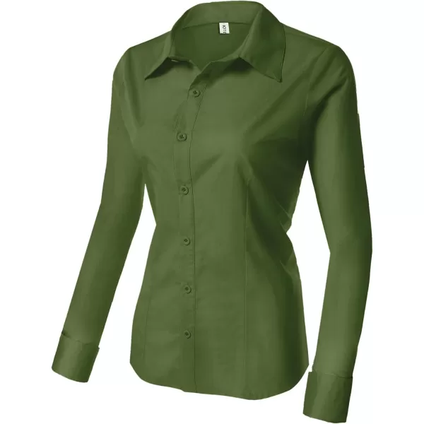 HOTOUCH Womens Cotton Basic Button Down Shirt Slim Fit Dress ShirtsGreen