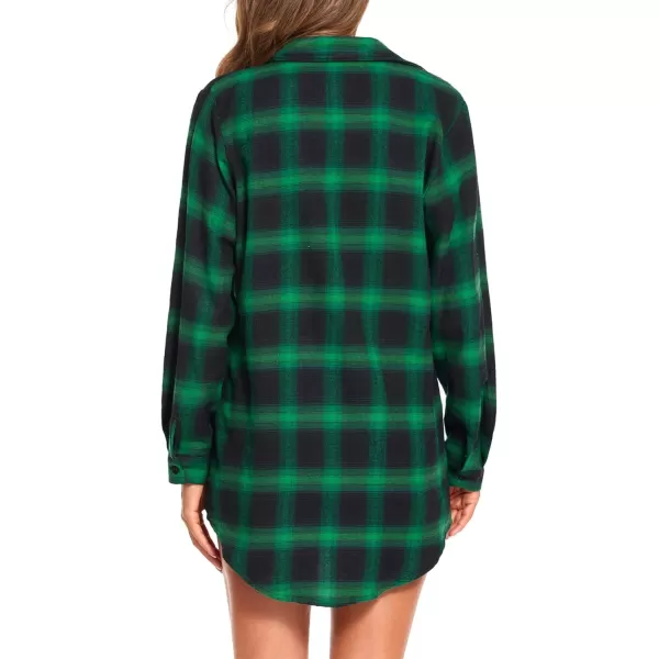 HOTOUCH Womens Flannel Plaid Shirts Roll Up Long Sleeve MidLong Casual Boyfriend Shirts with PocketsBlack and Green