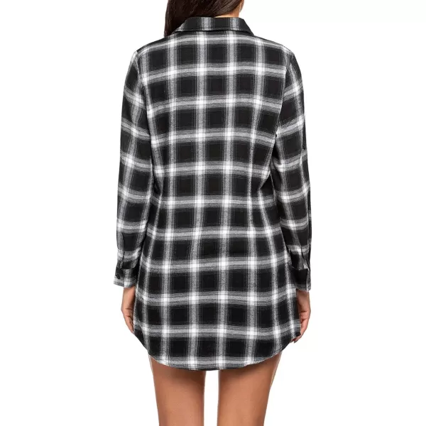 HOTOUCH Womens Flannel Plaid Shirts Roll Up Long Sleeve MidLong Casual Boyfriend Shirts with PocketsBlack and White