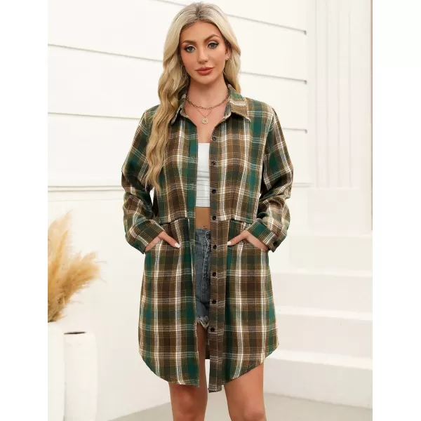 HOTOUCH Womens Flannel Plaid Shirts Roll Up Long Sleeve MidLong Casual Boyfriend Shirts with PocketsGreen Plaid