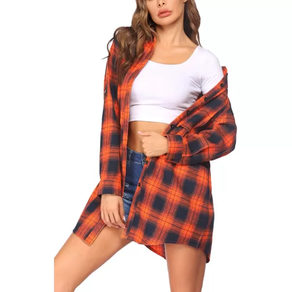 HOTOUCH Womens Flannel Plaid Shirts Roll Up Long Sleeve MidLong Casual Boyfriend Shirts with PocketsOrange