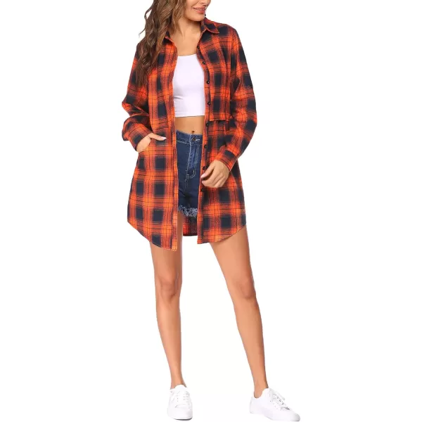 HOTOUCH Womens Flannel Plaid Shirts Roll Up Long Sleeve MidLong Casual Boyfriend Shirts with PocketsOrange