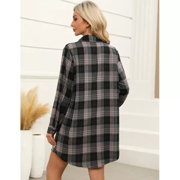 HOTOUCH Womens Flannel Plaid Shirts Roll Up Long Sleeve MidLong Casual Boyfriend Shirts with PocketsPink Grey