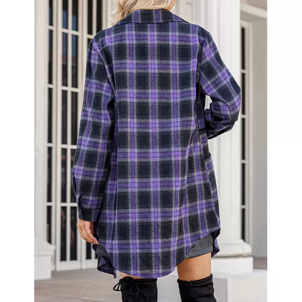 HOTOUCH Womens Flannel Plaid Shirts Roll Up Long Sleeve MidLong Casual Boyfriend Shirts with PocketsPurple Plaid