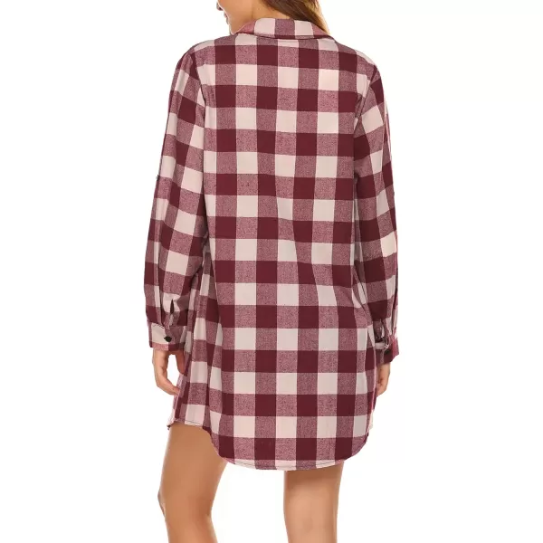 HOTOUCH Womens Flannel Plaid Shirts Roll Up Long Sleeve MidLong Casual Boyfriend Shirts with PocketsWine Red