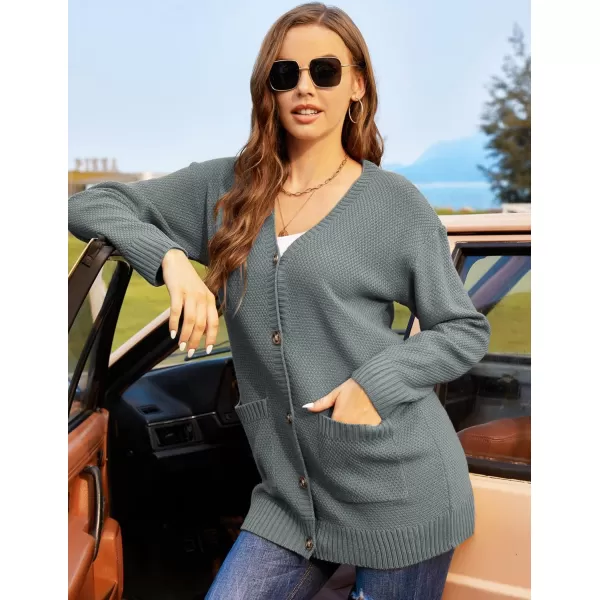 HOTOUCH Womens Grey Open Front Cardigans Oversized Button Sweaters Long Sleeve Casual Loose Cozy OutwearMedium