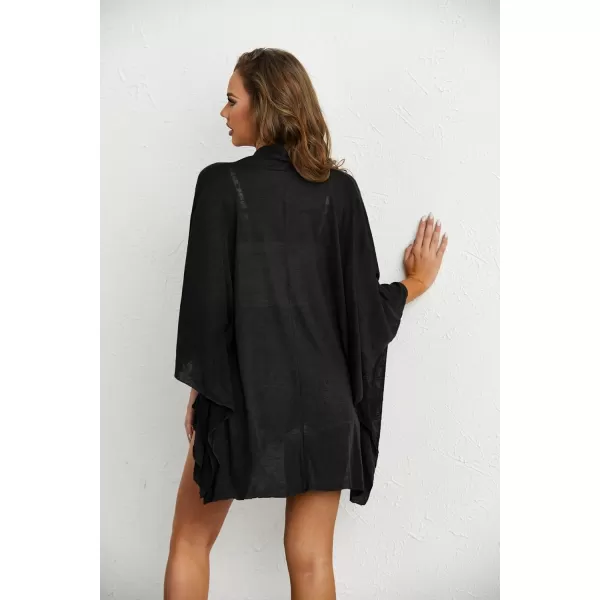HOTOUCH Womens Kimono Cardigan Lightweight Shawl Loose Batwing Sleeve Cardigan Open Front SXLBlack
