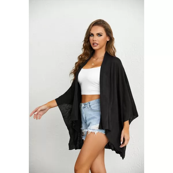 HOTOUCH Womens Kimono Cardigan Lightweight Shawl Loose Batwing Sleeve Cardigan Open Front SXLBlack