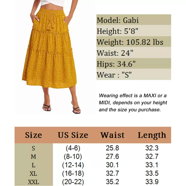 HOTOUCH Womens Skirts for Women Long Length Summer Skirt with Pockets Boho Elastic Waist Tiered Ruffle Midi Skirt BlueYellow Flowers