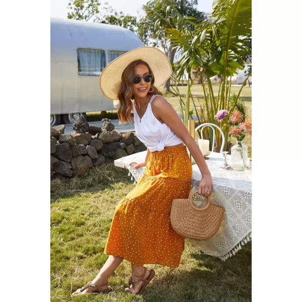 HOTOUCH Womens Skirts for Women Long Length Summer Skirt with Pockets Boho Elastic Waist Tiered Ruffle Midi Skirt BlueYellow Flowers