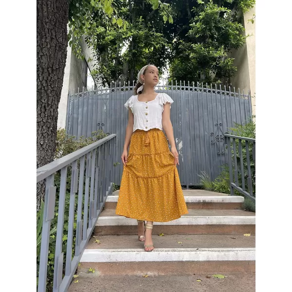 HOTOUCH Womens Skirts for Women Long Length Summer Skirt with Pockets Boho Elastic Waist Tiered Ruffle Midi Skirt BlueYellow Flowers