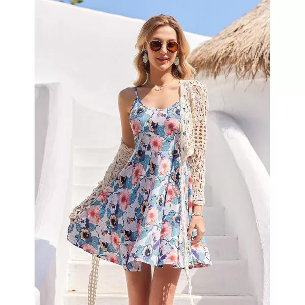 HOTOUCH Womens Summer Dress Adjustable Spaghetti Strap Floral Mini Casual Dress with Pockets Fit ampamp Flare Beach SundressWhite Floral 2