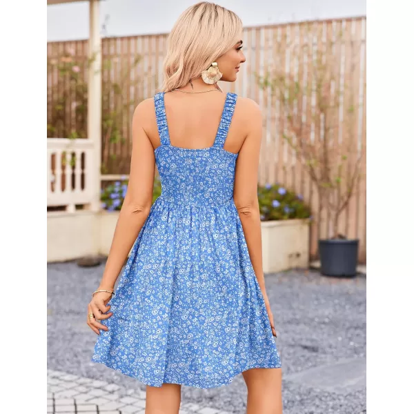 HOTOUCH Womens Summer Dress Floral Square Neck Sleeveless Casual Dress with Pockets Aline Swing Mini Dresses SundressBlue Floral