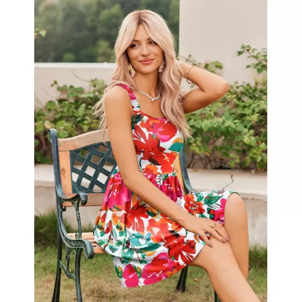 HOTOUCH Womens Summer Dress Floral Square Neck Sleeveless Casual Dress with Pockets Aline Swing Mini Dresses SundressColorful Floral