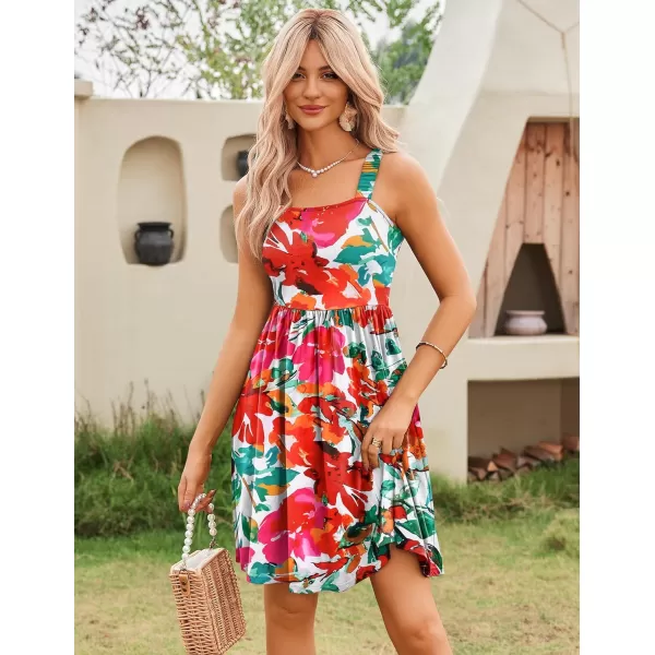 HOTOUCH Womens Summer Dress Floral Square Neck Sleeveless Casual Dress with Pockets Aline Swing Mini Dresses SundressColorful Floral