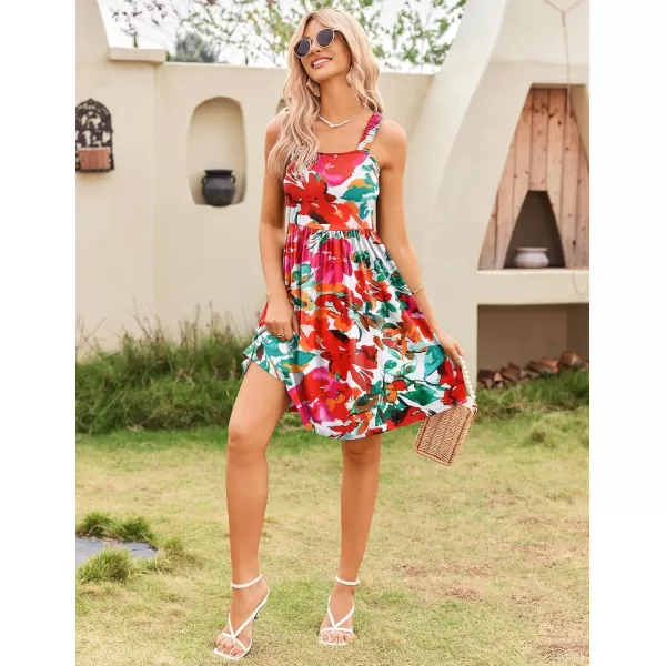 HOTOUCH Womens Summer Dress Floral Square Neck Sleeveless Casual Dress with Pockets Aline Swing Mini Dresses SundressColorful Floral