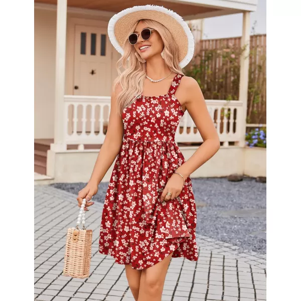 HOTOUCH Womens Summer Dress Floral Square Neck Sleeveless Casual Dress with Pockets Aline Swing Mini Dresses SundressRed Floral