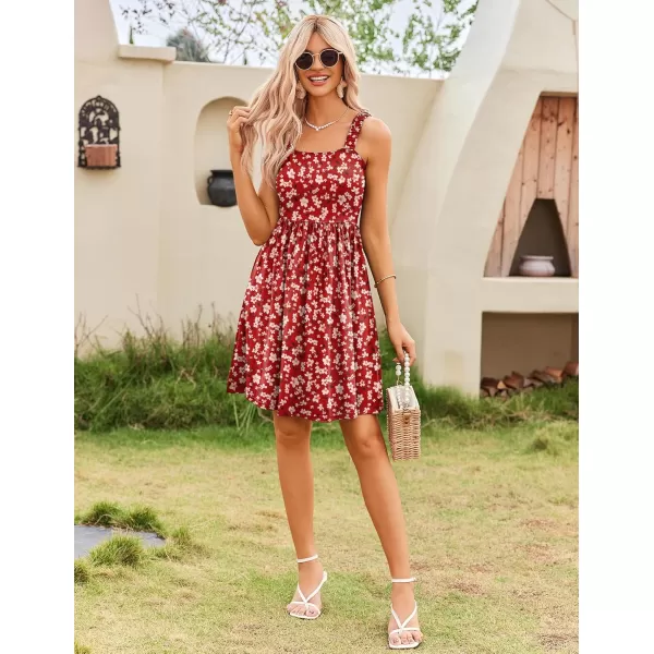 HOTOUCH Womens Summer Dress Floral Square Neck Sleeveless Casual Dress with Pockets Aline Swing Mini Dresses SundressRed Floral