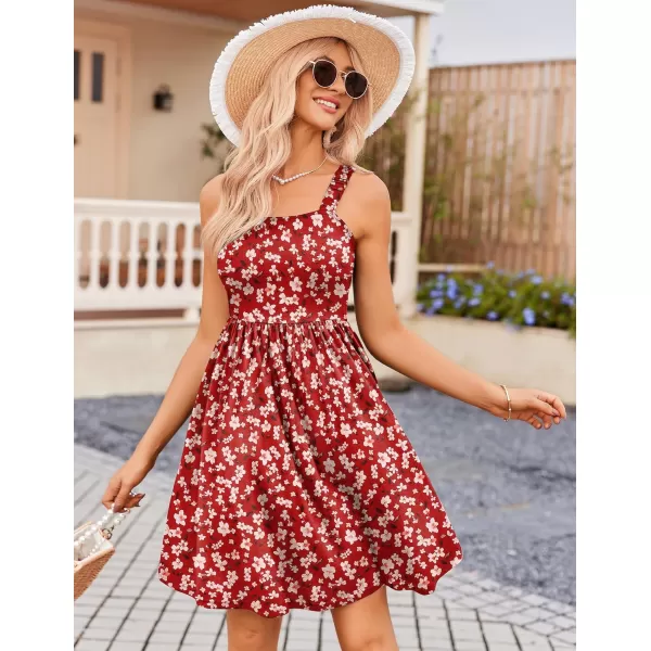 HOTOUCH Womens Summer Dress Floral Square Neck Sleeveless Casual Dress with Pockets Aline Swing Mini Dresses SundressRed Floral