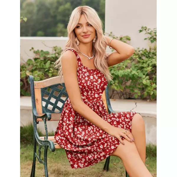 HOTOUCH Womens Summer Dress Floral Square Neck Sleeveless Casual Dress with Pockets Aline Swing Mini Dresses SundressRed Floral