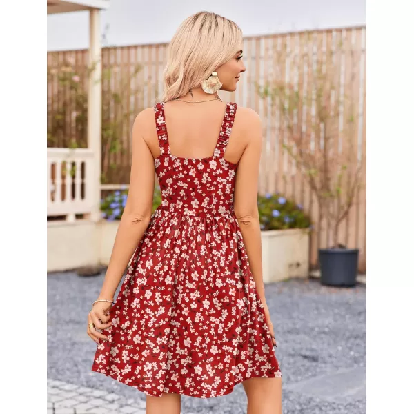 HOTOUCH Womens Summer Dress Floral Square Neck Sleeveless Casual Dress with Pockets Aline Swing Mini Dresses SundressRed Floral