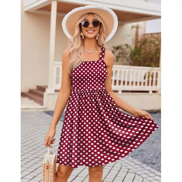 HOTOUCH Womens Summer Dress Floral Square Neck Sleeveless Casual Dress with Pockets Aline Swing Mini Dresses SundressRed Polka Dot