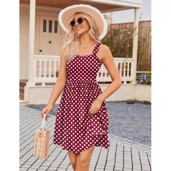 HOTOUCH Womens Summer Dress Floral Square Neck Sleeveless Casual Dress with Pockets Aline Swing Mini Dresses SundressRed Polka Dot