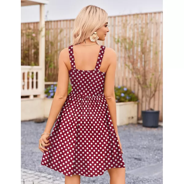 HOTOUCH Womens Summer Dress Floral Square Neck Sleeveless Casual Dress with Pockets Aline Swing Mini Dresses SundressRed Polka Dot