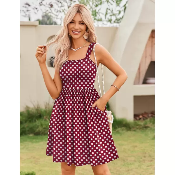 HOTOUCH Womens Summer Dress Floral Square Neck Sleeveless Casual Dress with Pockets Aline Swing Mini Dresses SundressRed Polka Dot