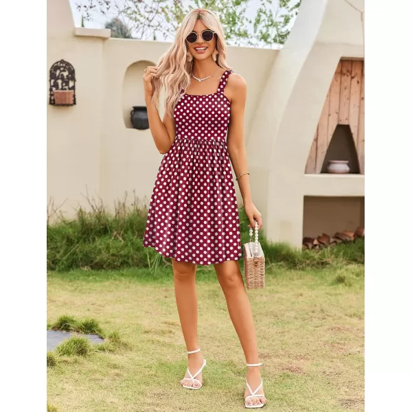 HOTOUCH Womens Summer Dress Floral Square Neck Sleeveless Casual Dress with Pockets Aline Swing Mini Dresses SundressRed Polka Dot