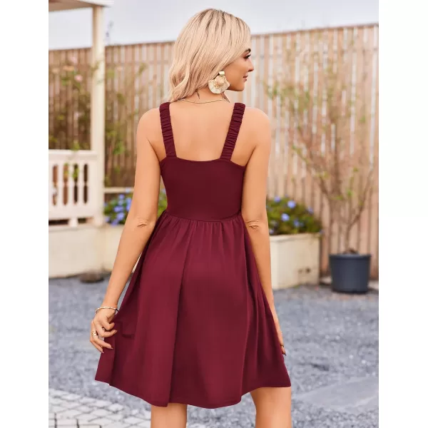 HOTOUCH Womens Summer Dress Floral Square Neck Sleeveless Casual Dress with Pockets Aline Swing Mini Dresses SundressWine Red