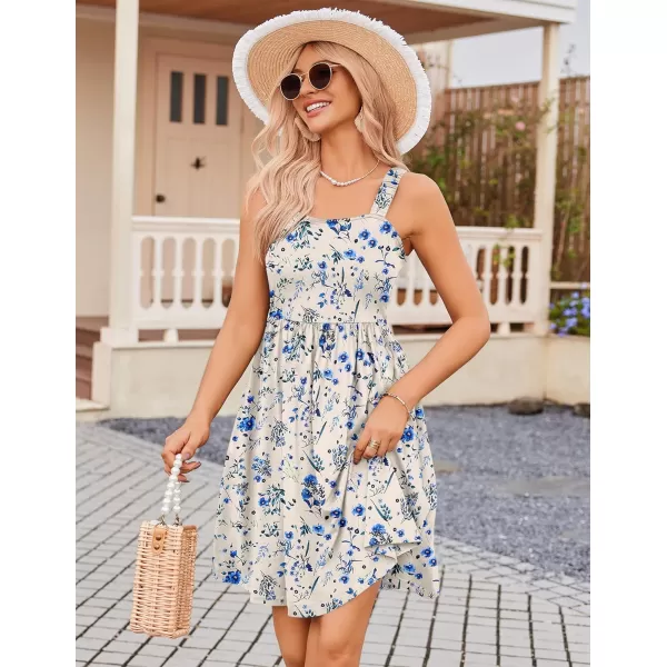 HOTOUCH Womens Summer Dress Floral Square Neck Sleeveless Casual Dress with Pockets Aline Swing Mini Dresses SundressYellow Blue Floral